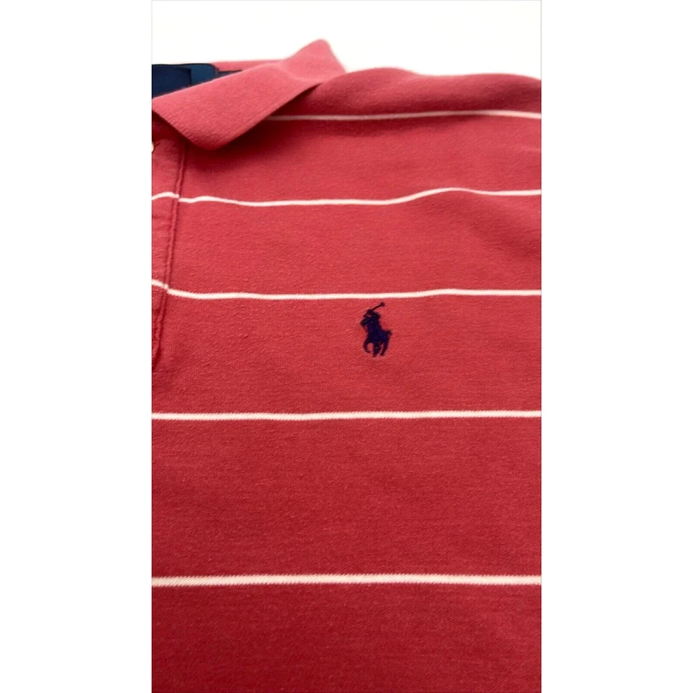 Polo Ralph Lauren Shirt Men’s Large Pink Striped Short Sleeve Soft Mesh